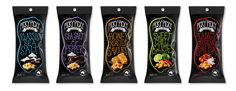 Picky Picky Peanuts products - packs and flavours
